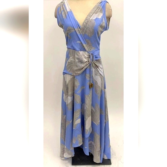 Donna Karan Blue and Gray Maxi Sundress with V-Neck Size 4 - Picture 1 of 6